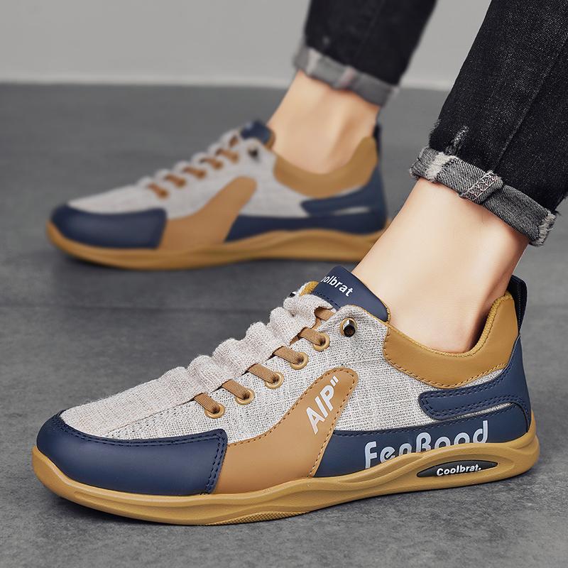 Fashion 2025 Men's Sneakers Summer Fashion Lazy Work Shoes New Trend Leather Splicing Breathable Mesh Sneakers Shoes Tenis Masculino