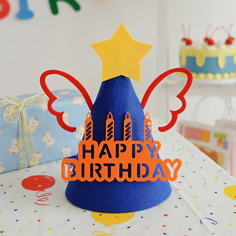 Cute Happy Birthday Hat Felt Cone Hats DIY Birthday Cap Celebration Decor Birthday Party Supplies Photo Props for Adult Kids