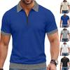 Summer Men's Short Sleeve Zipper Polo Shirts Color Block Casual T-Shirt for Men Lightweight Shirts Laple Wicking Streetwear Tee