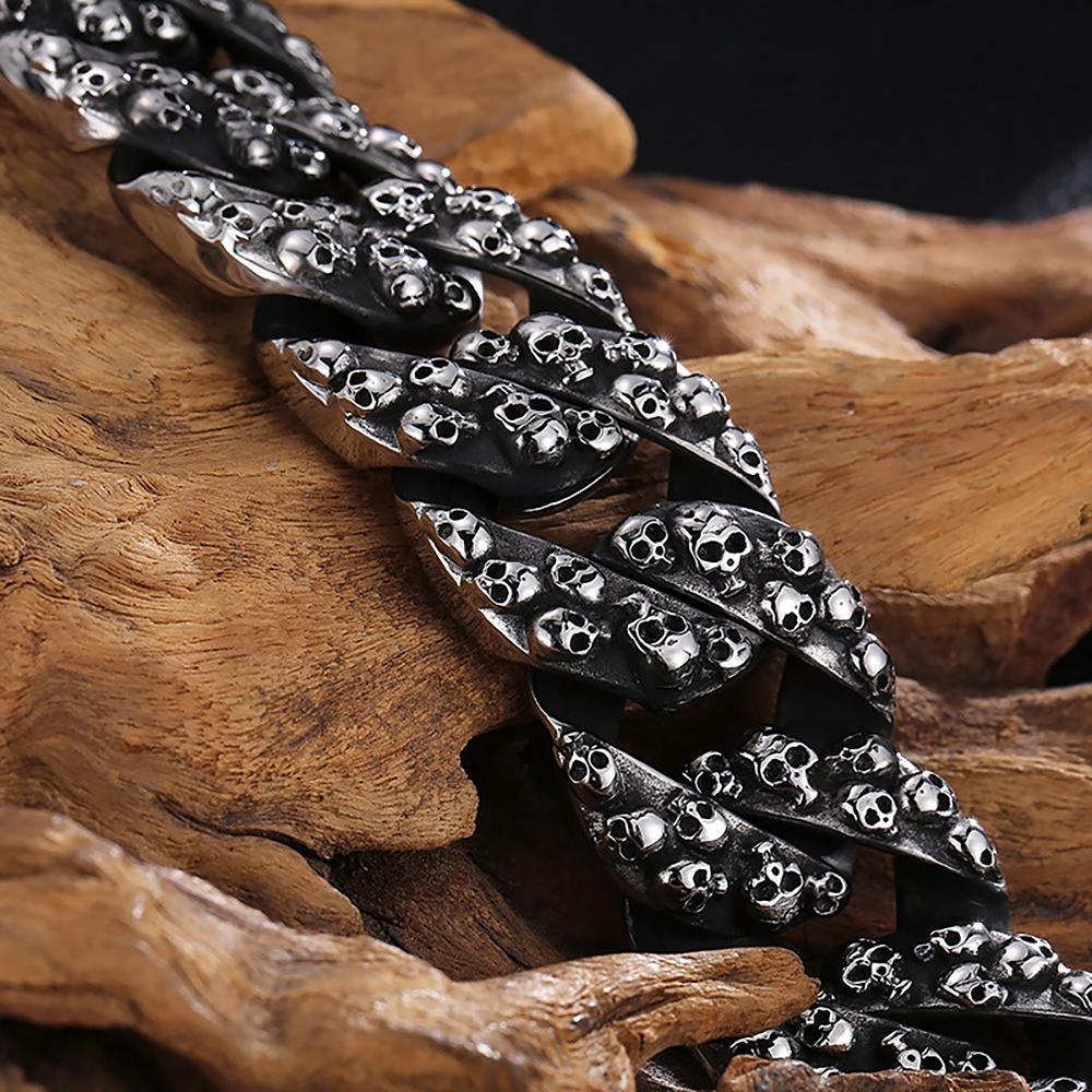 Gothic Punk 316L Stainless Steel Skull Bracelets For Men Hip Hop Domineering Cuban Link Chain Bracelet Heavy Biker Jewelry Gifts