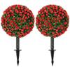 Artificial Rose Topiary Uv Resistant 2 Pack Fake Plants 55 Cm Red