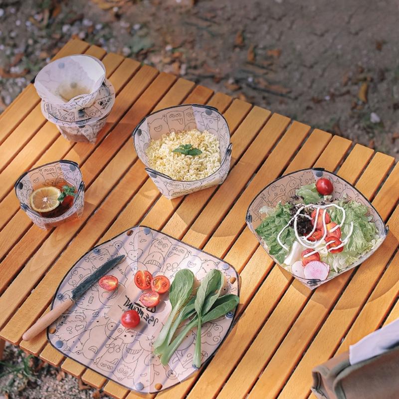 Outdoor Camping Tableware Folding Bowl Plate Cup Filter Chopping Board Portable Picnics Flatware for Outdoor Cooking