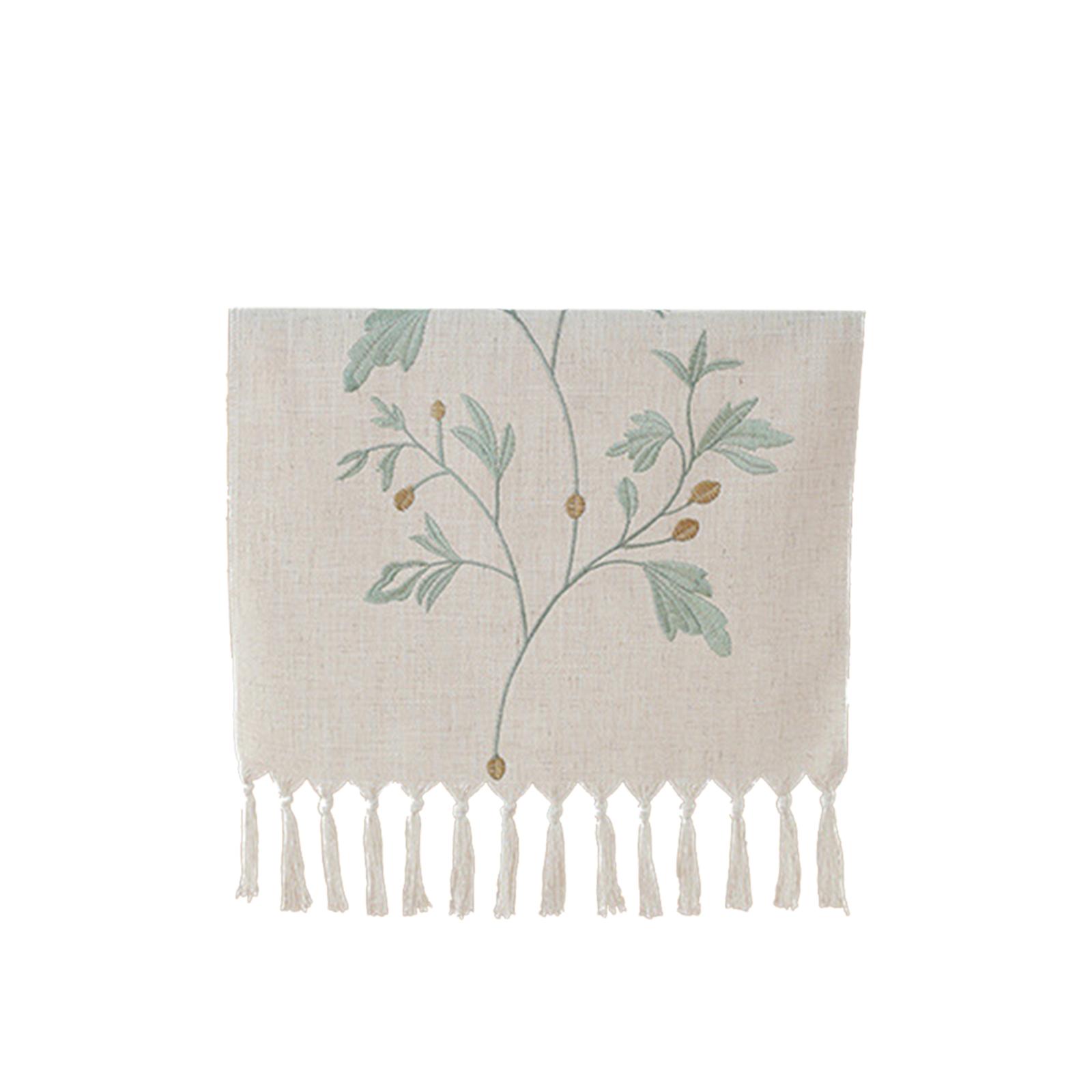 

72 Inch Table Runner With Tassel Handmade Farmhouse Rustic Vintage Embroidered Table Runners For Dining Table Decorations embroidery green