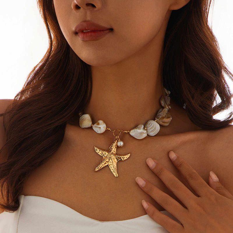 Fashion Ins Style Pearl Shell Starfish Necklace New Arrival Fashion All-Match Classy Exquisite Necklace Jewelry Female Accessories