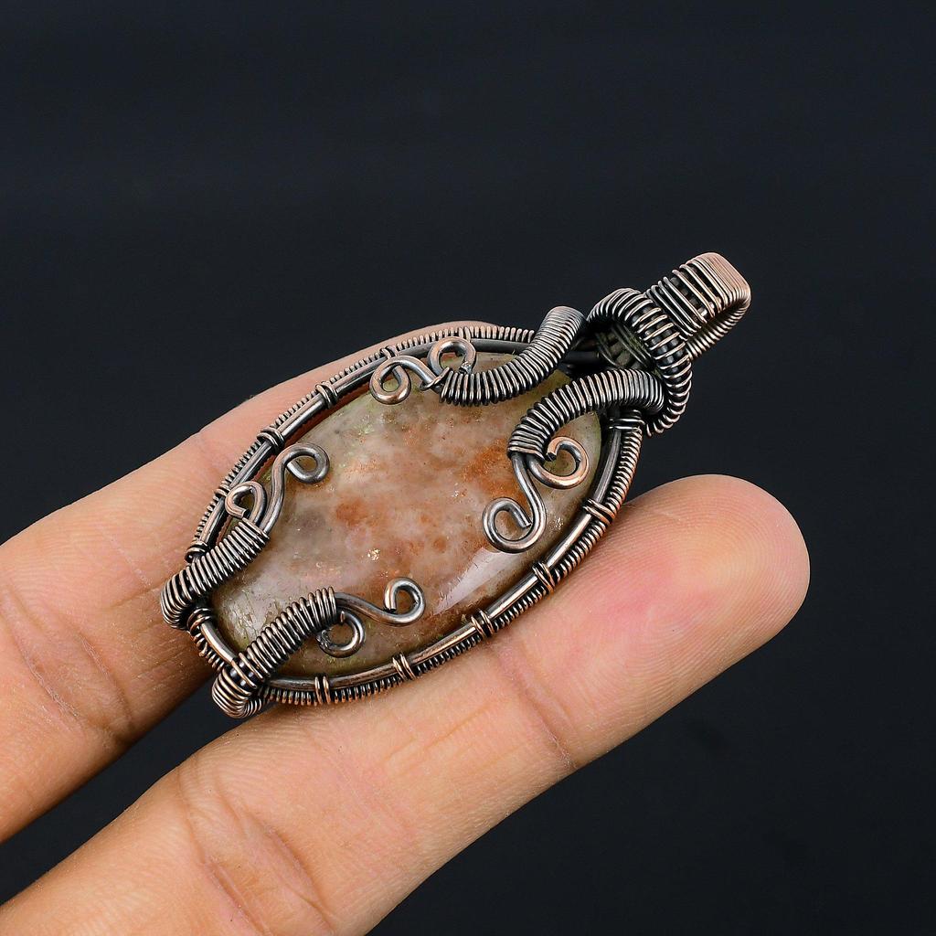 Sunstone Pendant Gemstone Jewelry, 999 Copper Wire Wrapped Handmade Pendant, Latest Design Jewelry