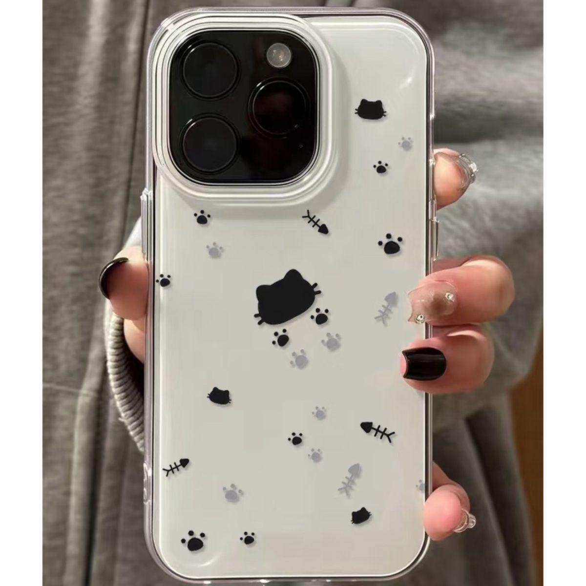 

Black Cat Fish Bones Apple Phone Case - Compatible with 17promax, 16, 15pro, 14, 13, 11 - Cute Cartoon Design, Hard Shell 15 Plus