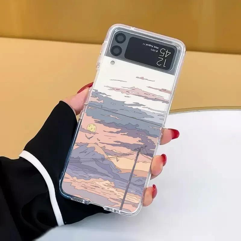 Anime Oil Painting Landscape Case for Samsung Galaxy Z Flip 5 ZFlip 6 5G Transaprent Cover for Samsung ZFlip 4 Z Flip 3 ZFlip7