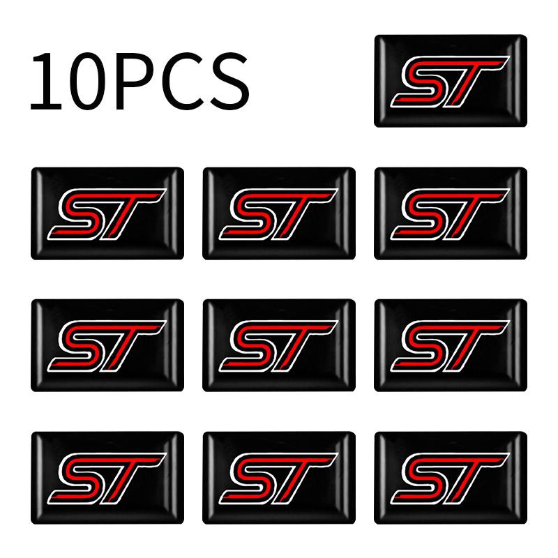 

10 шт. 3D эпоксидные наклейки с логотипом ST для стайлинга автомобиля, маленькие наклейки с капельной смолой, аксессуары для Ford Focus MK3 Ranger Fiesta S-Max Mondeo Kuga