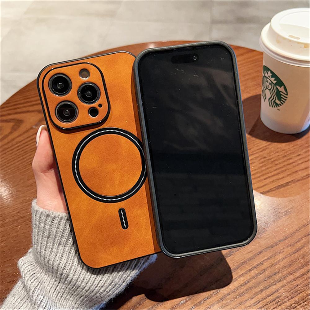 Leather For Magsafe Magnetic Case For iPhone 16 15 Pro Max 14 13 12 11 XR XS X  Wireless Charge Silicone Camera Protection Cover