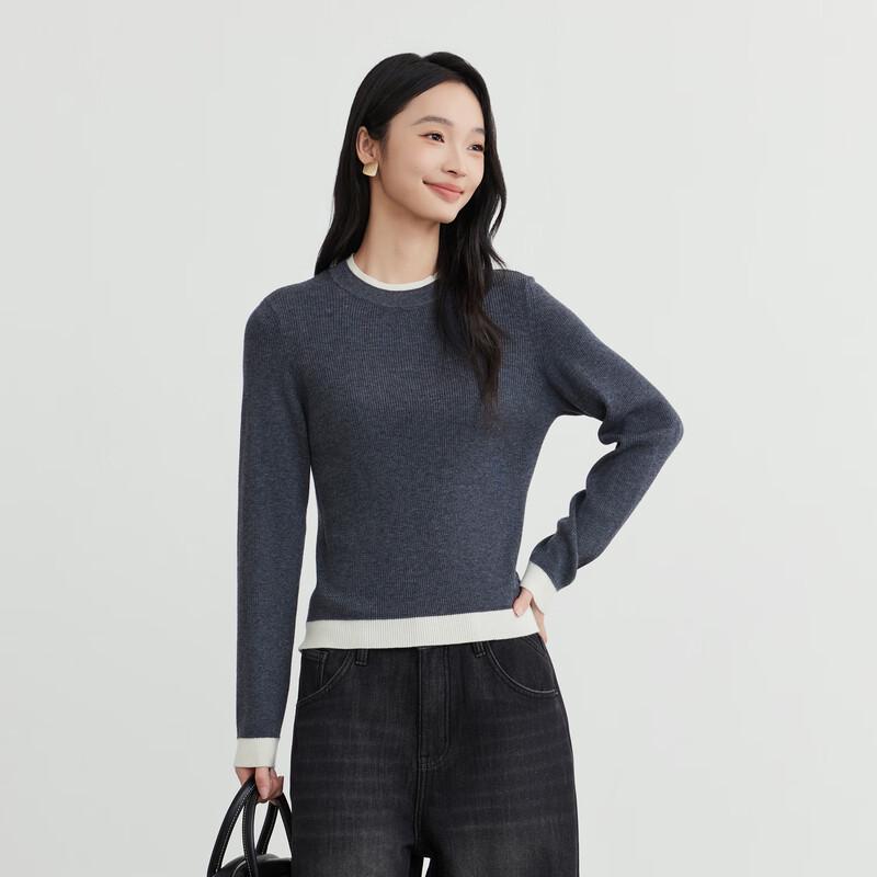 

Elva Island Women s Faux Two-Piece Color-Block Long-Sleeve Knit Sweater S