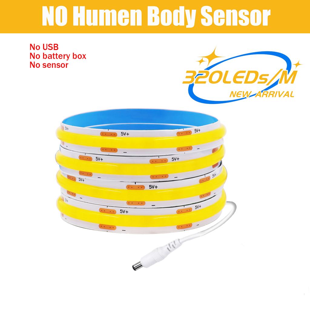 Motion Sensor LED Strip Light 5V USB Flexible COB Lights 4AAA Battery Density Linear Light 8MM 320LEDs Ribbon Rope for Backlight