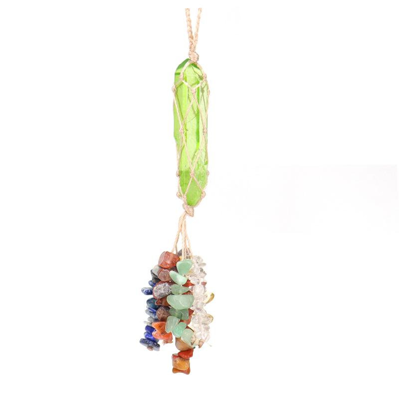 Natural Crystal Column Woven Mesh Pocket Pendant Car Hanging Bag Accessories G15