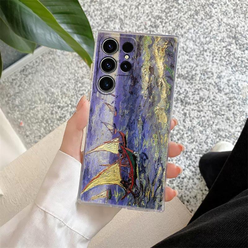 Casetă de telefon cu pictură Van Gogh Terasa cafenelei Noaptea înstelată Floarea-soarelui Pentru Samsung S24 S23 Ultra S22 S20 Plus S21 FE Capac Transparent Funda