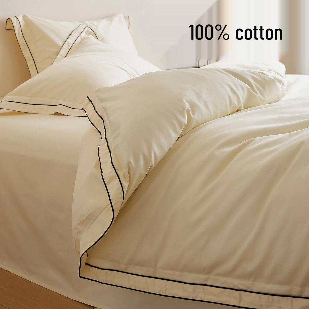 100-Piece Luxury Cotton Satin Bedding Set – Solid Color Duvet Cover with Xinjiang Long-Staple Cotton Sheets.