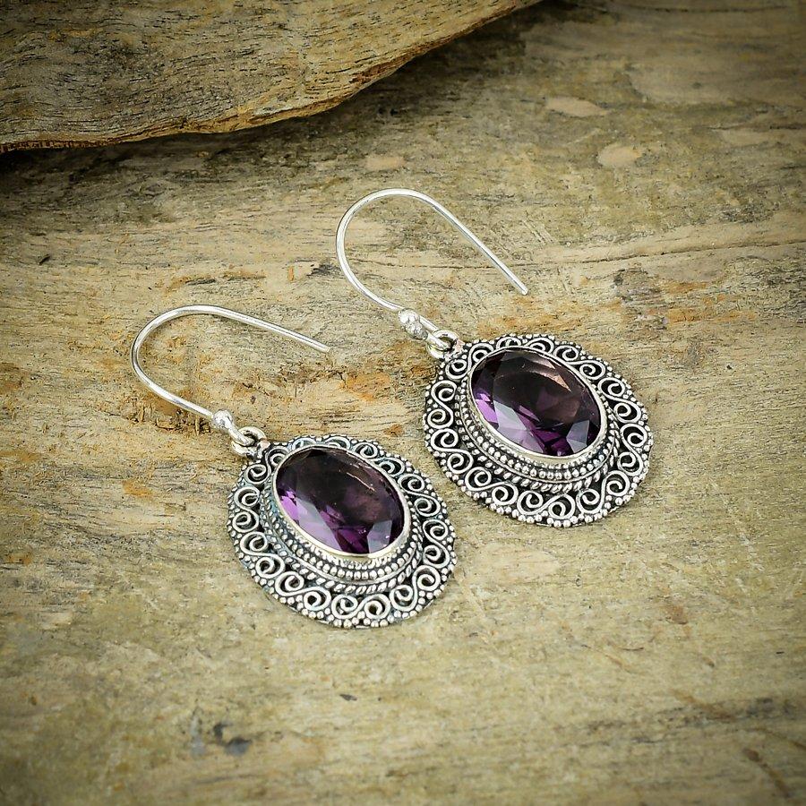 

Amethyst Gemstone Handmade 925 Sterling Silver Jewelry Earring 1.58 M-223