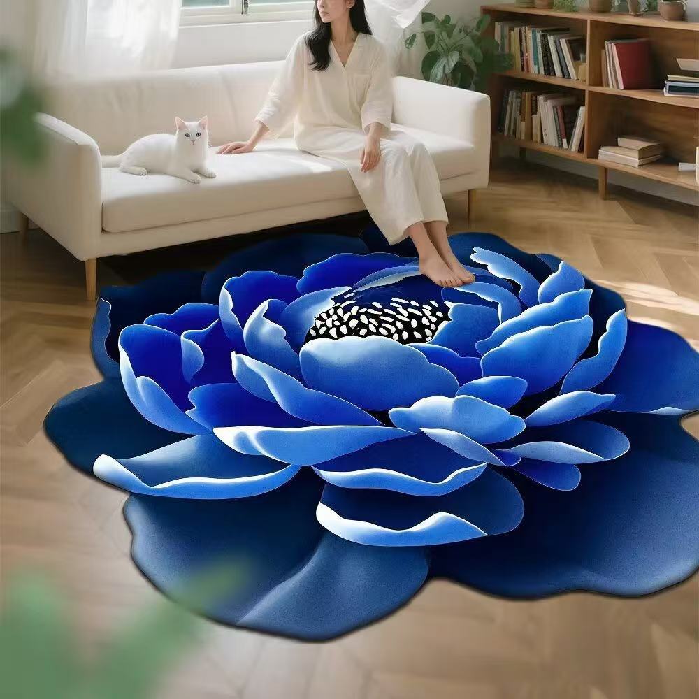 3D Floral Crystal Velvet Floor Mat For Living Room Polyester Fiber Easy To Clean Stain Resistant Decorative Rug For Bedroom And Home Decor