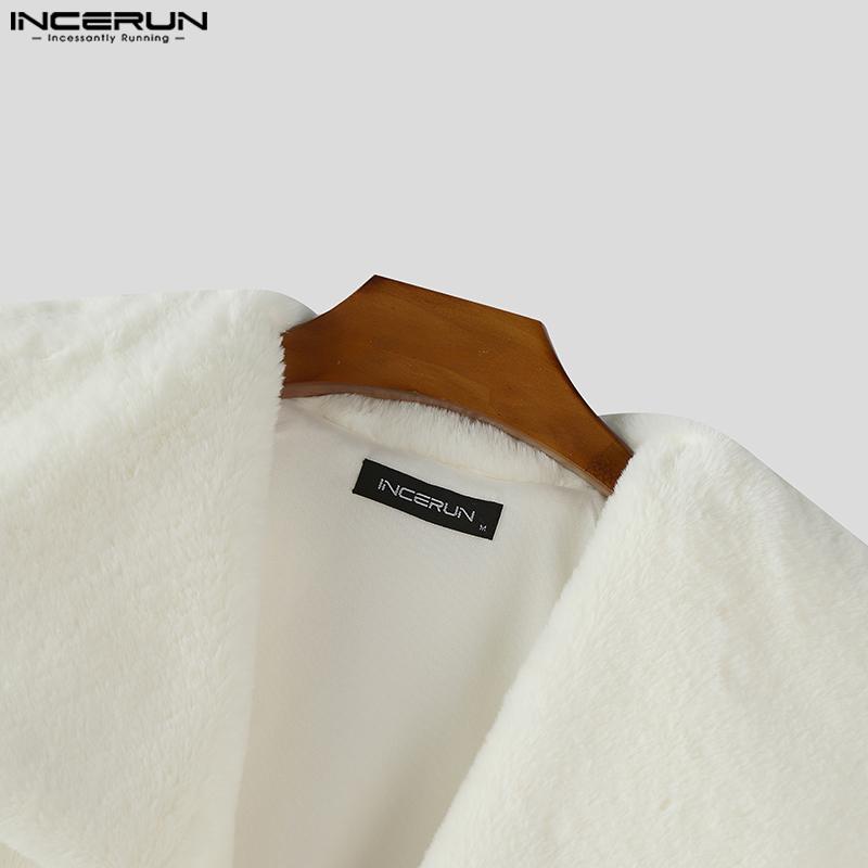 INCERUN Winter Autumn Men Long Sleeve Furry Casual Loose Jackets Cropped Coats