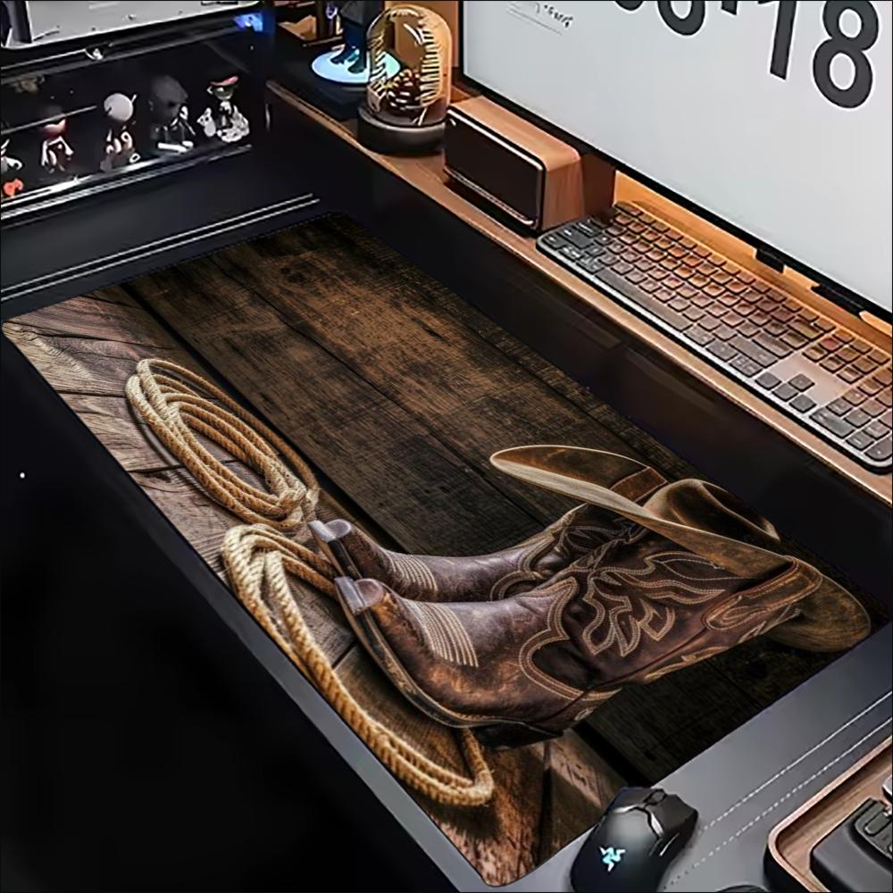Vintage Western Cowboy Large Extended Mouse Pad Non Slip Rubber Desk Mat For Gaming Laptop Keyboard Home Office Setup