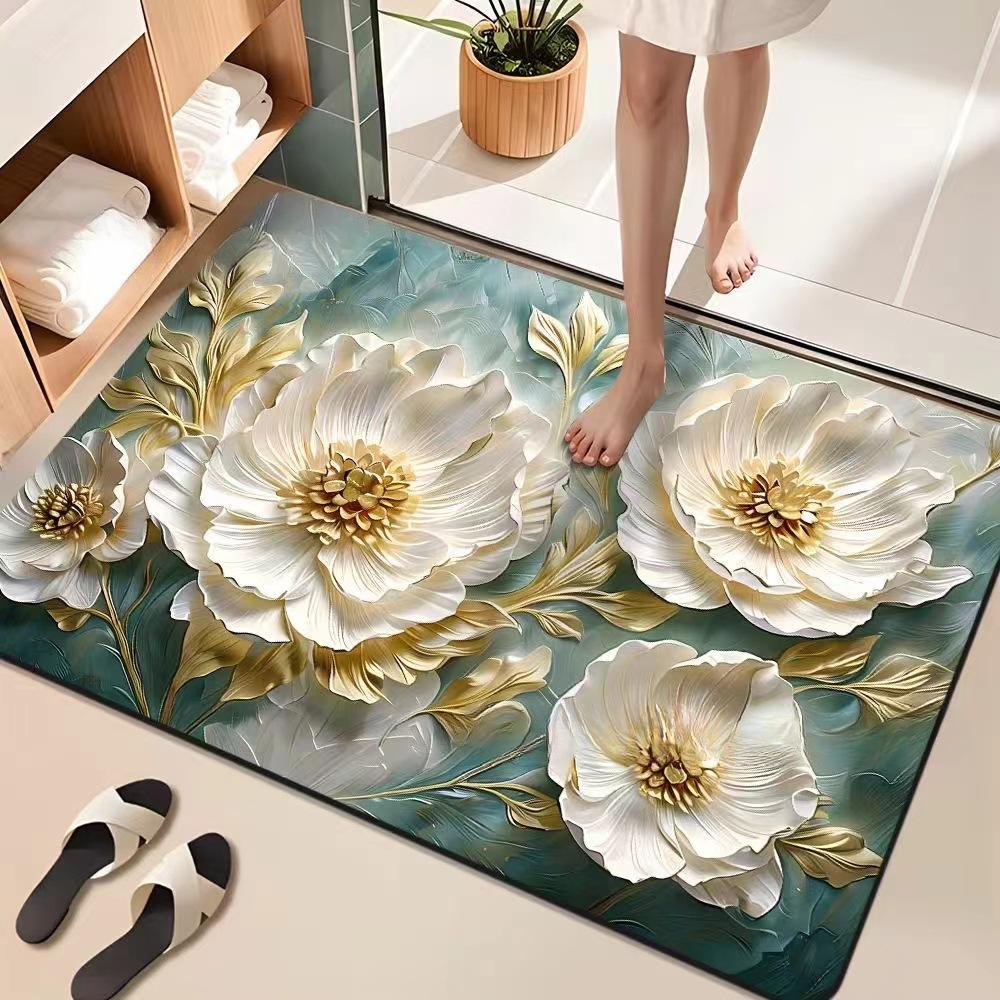 Flower Printing Bathroom Thickening Mat Bath Non-slip Carpets In Wash Basin Bathtub Side Floor Rug Shower Room Doormat Memory Foam 3D Pad