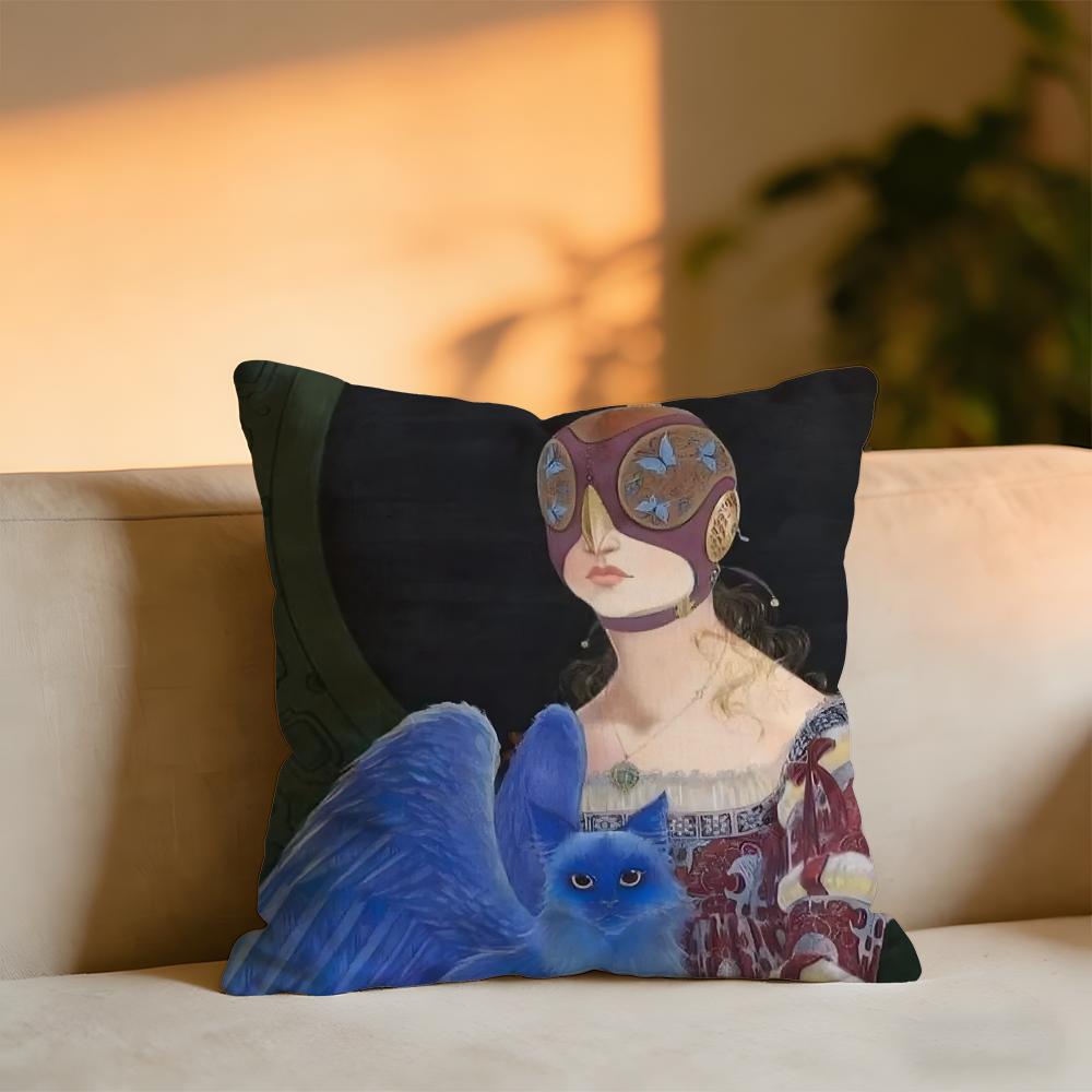 Elves Danish Illustrator Malene Reynolds Laugesen Cushion Cover Cozy Velvet Throw PillowSoft Warm Cushion For Sofa  Bed