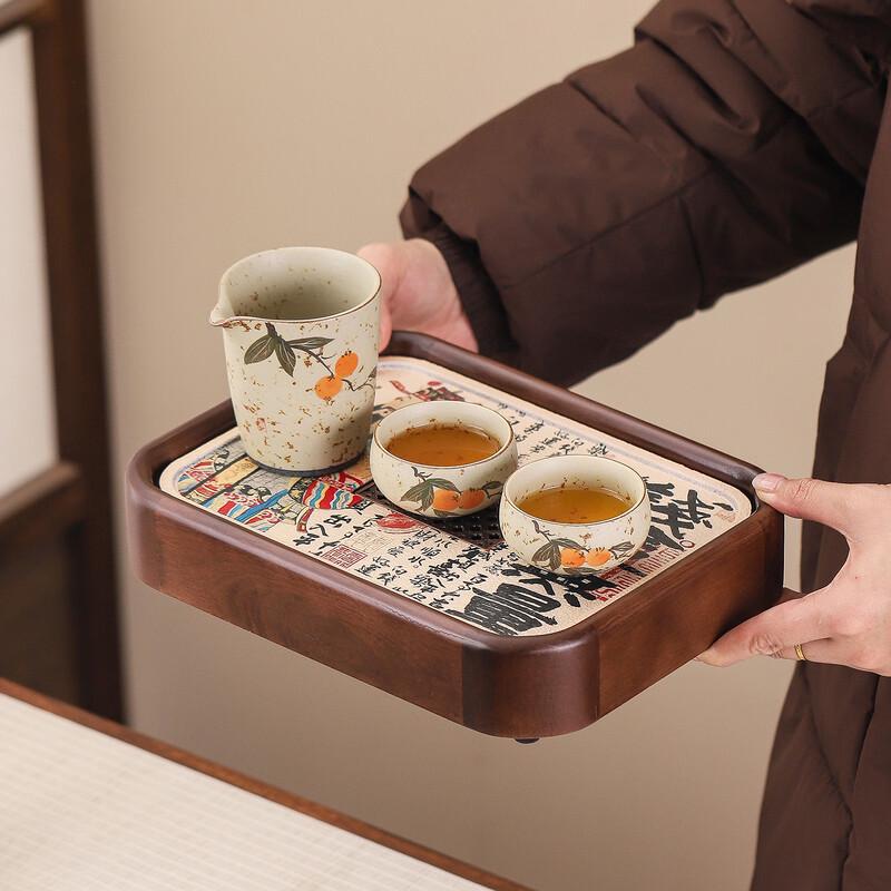 Walnut Finish Wood Kung Fu Tea Tray with Water Storage