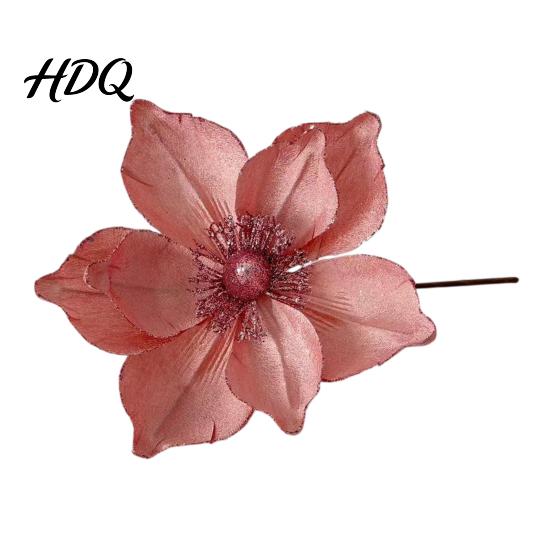 Multi Layered Fabric Flower Decorations Red Gold Poinsettia Artificial Flower Large Glitter Christmas with Clip Xmas Festive Party Floral Decor Tree