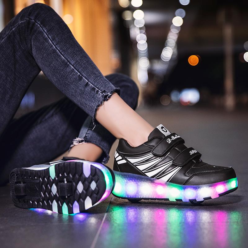 Kid's Rechargeable Roller Skates Double Roller Skates Men/Women LED Lighting Shoes Sneakers Kids Glowing Sneakers
