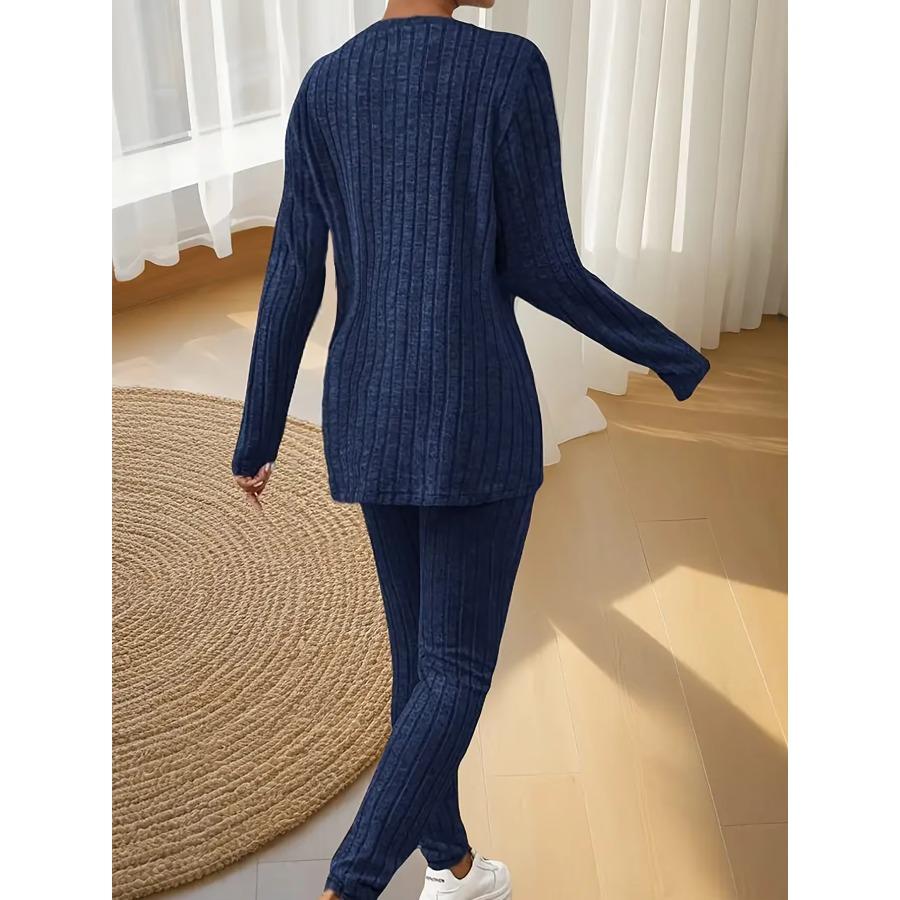 Women's Autumn and Winter Pajamas, Simple Solid Color, Casual and Comfortable, Slim Fit, Fashionable Long-Sleeved Long Pants, Ca