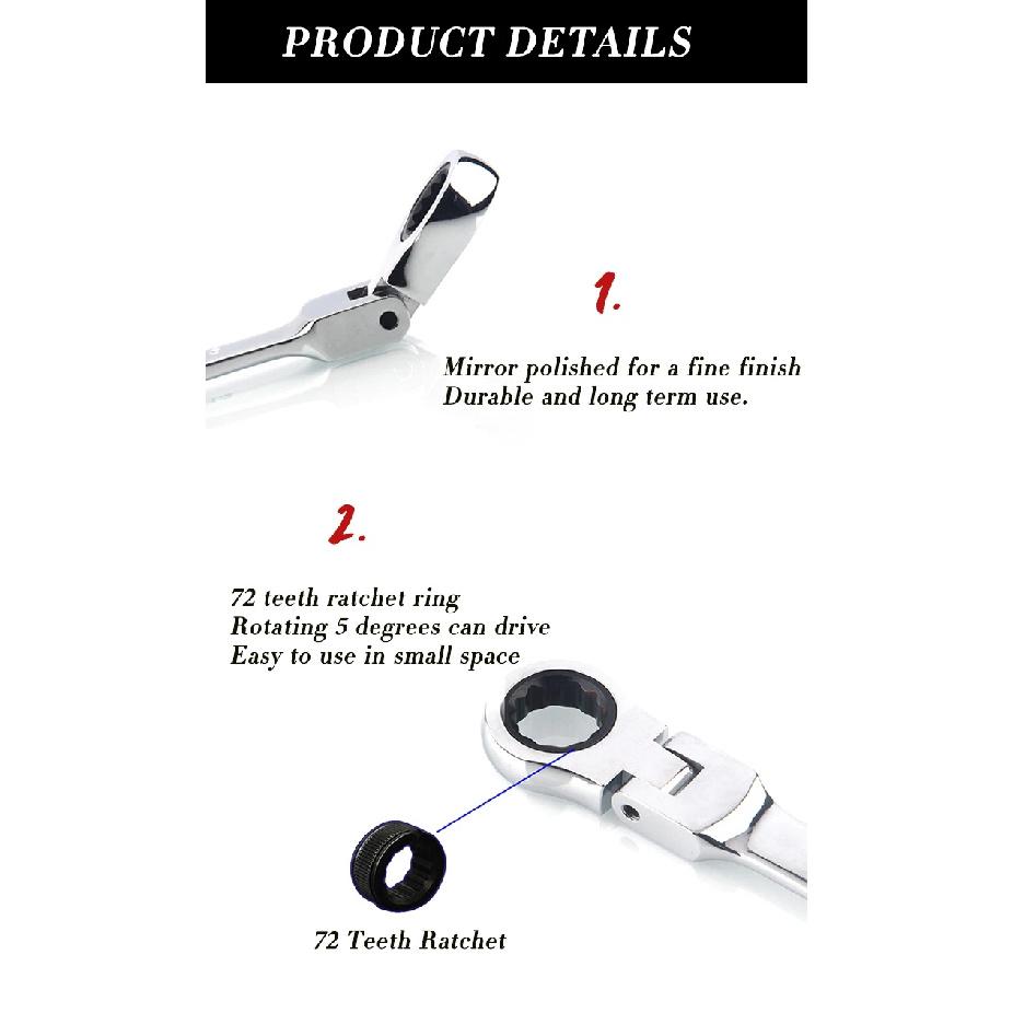 16 Mm Flexible Head Ratchet Wrench Key Ratchet Spanner Chromed Wrench Universal Key Hand Tools for Car Repair Tools