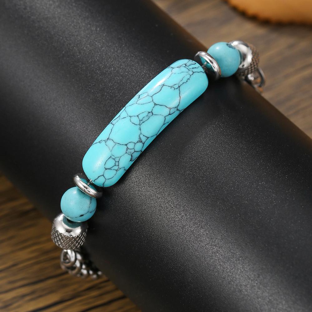 Geometric Turquoise Stainless Steel Bracelet For Men With Vintage Style For Gift Giving