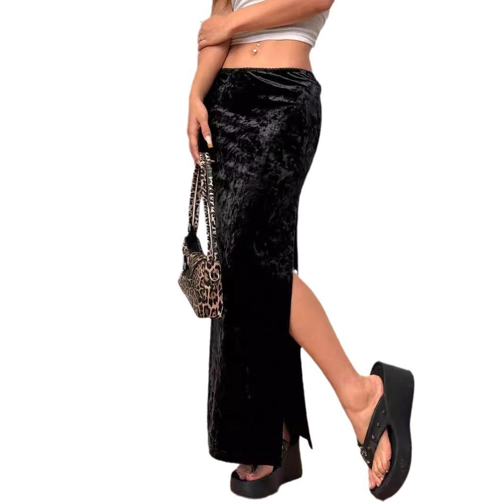 Hochtaillierte Gold Samt Schlitz Sexy Halbe Damenröcke