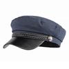 Women's PU Leather Visor Military Cap Sailor Hat Flat Top Marine Cap Preppy Style Retro Baker Boy Cap Braided Rope Casual