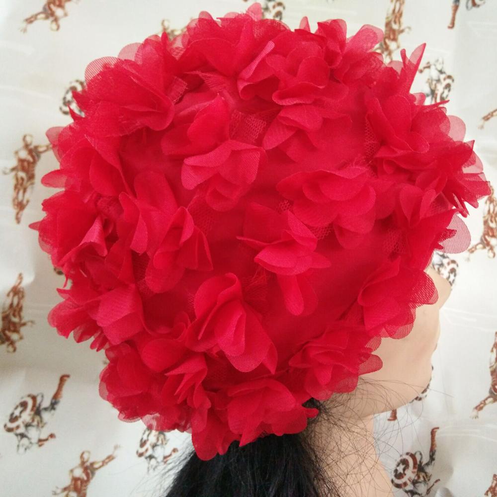 Damen 3D Blumen Design Badekappe Wasserdicht Elastisch Weich Bade Duschhaube für Damen Tauchen Schwimmen Strandkappe Badezimmerzubehör