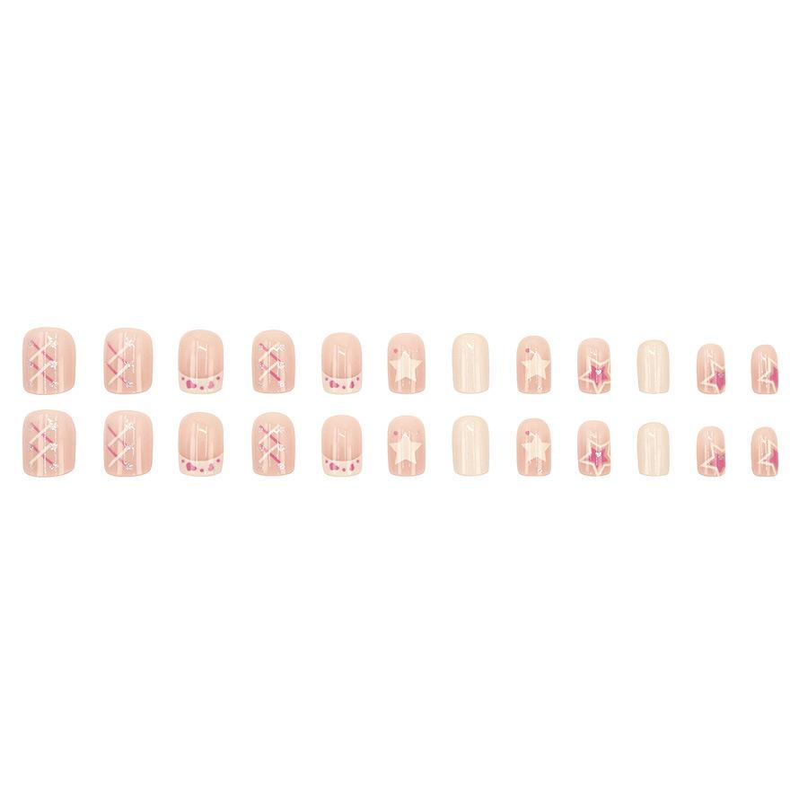 24 Pieces Cute and Sweet  Square Nail Short Cow Pattern Star Wearing Nail Royal Manicure Nail Sticker 24 Pieces