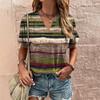 Retro Harajuku Women's Casual V-Neck Short Sleeve Summer Streetwear Pullover T-Shirt Tops New Fashion Stripe Print Tee