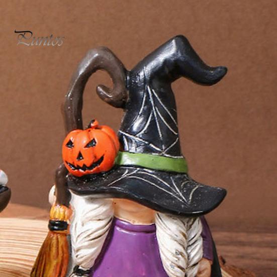 Gnome Resin Ornament Halloween Witch Hat Figurine, Mini Wizard Festive Decor Statue, Dwarf Sculpture for Indoor Outdoor Holiday