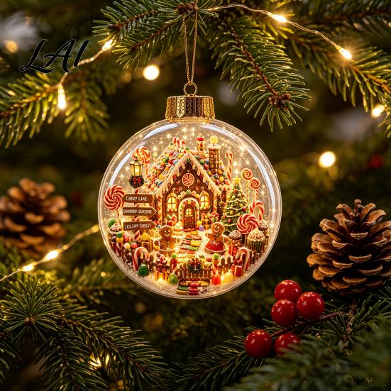 Regali di Natale per la Famiglia Ornamento Luminoso con Storia Mini Scena Festiva in Palla Trasparente con Luci LED Decorazioni da Appendere Decorazione in Acrilico Decorazione Albero