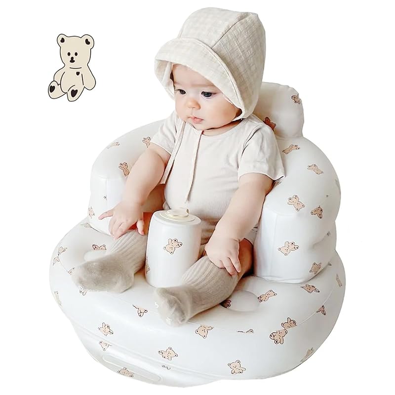 Inflatable Baby Seat - Infant Safety Support, Blow Up Baby Floor Seat with Built in Air Pump- Perfect for Travel, Beach, Camping - Ideal for Babies 3 Bear