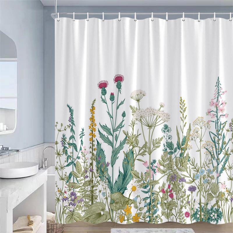 Floral Shower Curtains Butterfly Hummingbird White Daisy Dandelion Rose Flowers Plants Polyester Fabric Bathroom Curtain Decor