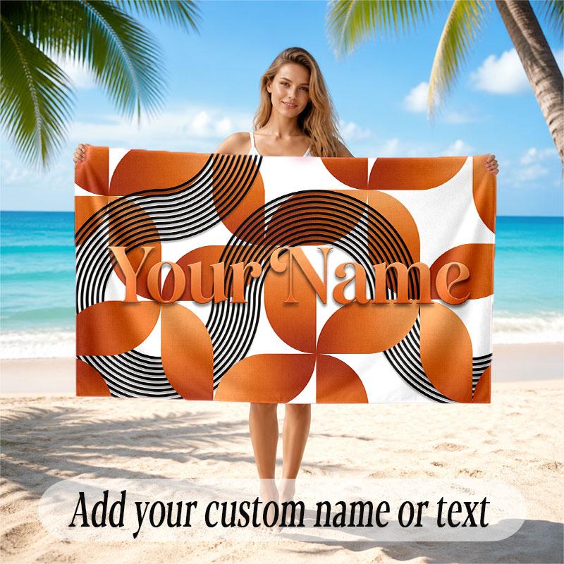 Abstract Geometric Theme Soft Beach Towel Personalized Custom Name Text Towel Portable for Beach Pool Travel