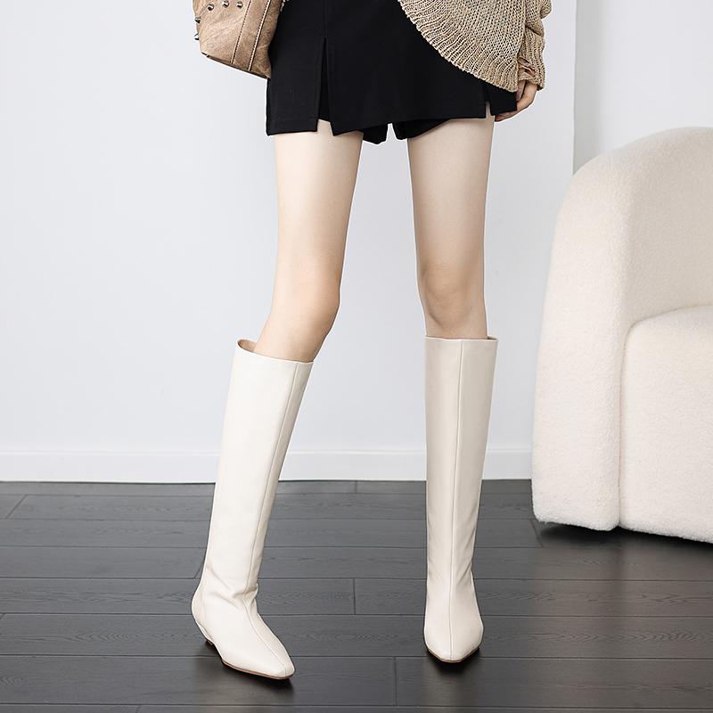 Fashion 2024 New Retro Women Boots Autumn Winter Slip-On Boots for Women Square Toe Basic Shoes Winter Modern Knee-high Boots