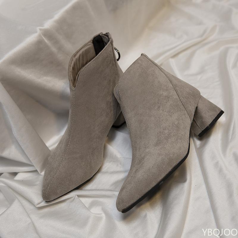 Fashionable versatile Women's Casual Shoes Ankle Boots Women new Autumn Pointed Toe Zipper Chunky Low Heel Short Boots