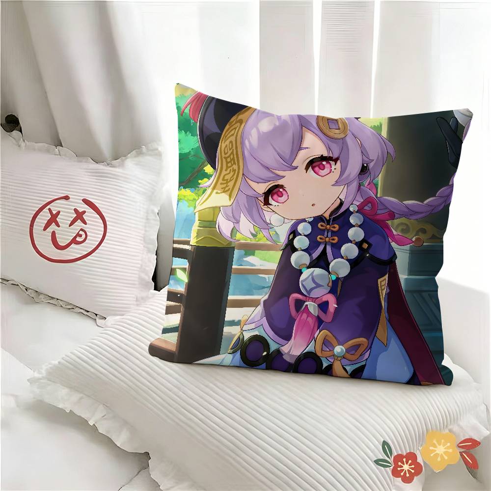 Pc Qiqi Cute Genshin Impact Pillow Case Fashion Square Pillowcase Bedroom Sofa Room Ins Decoration Leisure