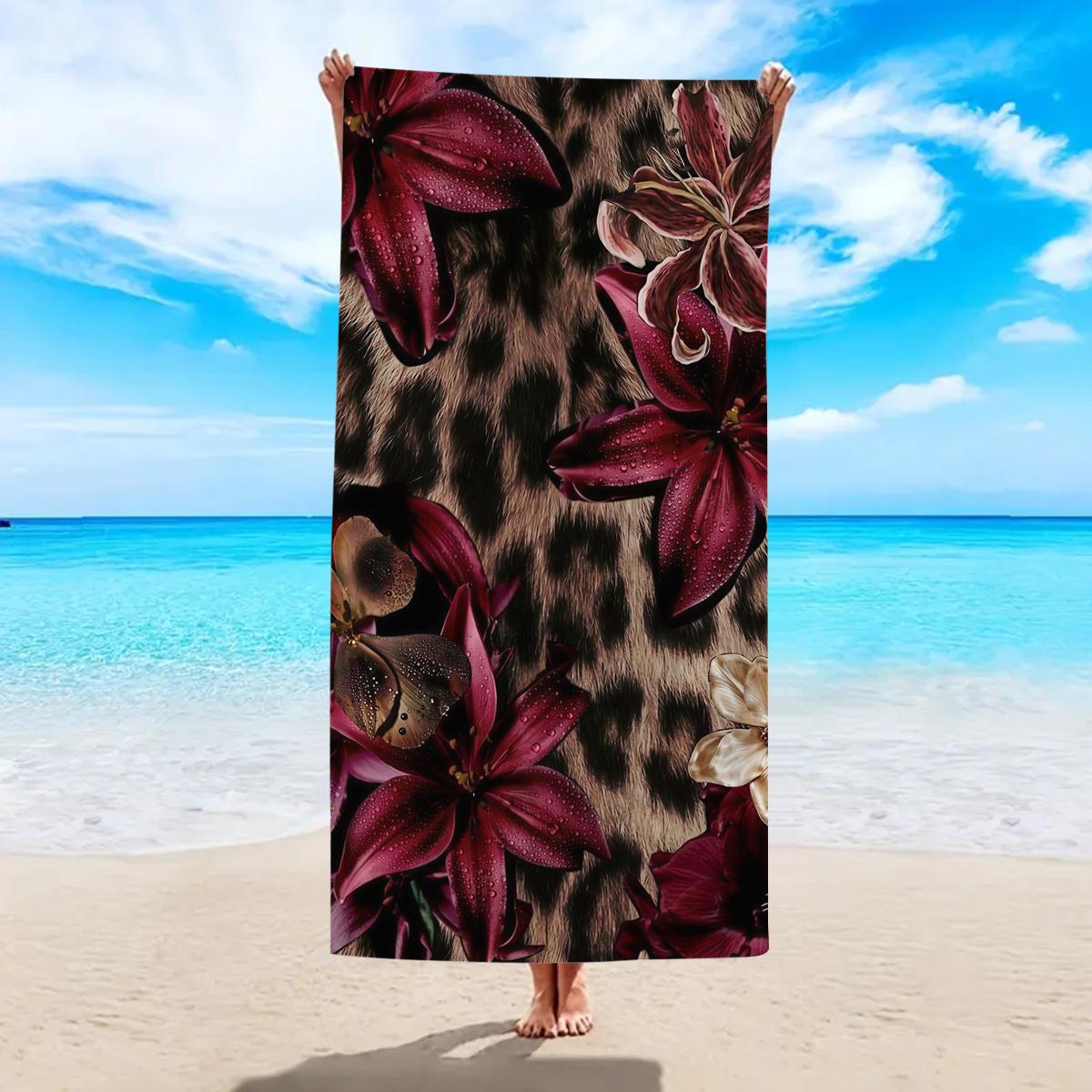 

1pc Fashionable leopard print floral large beach towel, a must-have quick drying absorbent towel for beach swimming and vacation W40*H60(CM)