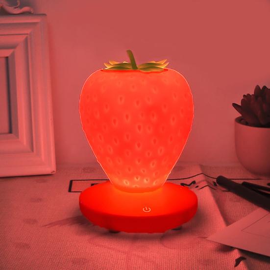 Lampada da comodino a LED creativa ricaricabile senza sfarfallio con luce notturna a fragola, decorazione da tavolo