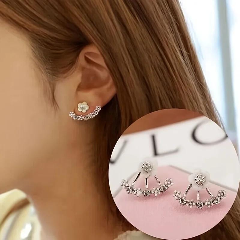 Korean Fashion Earrings, Back Hang Stud Earrings, Trendy Floral Jewelry for Women Gift