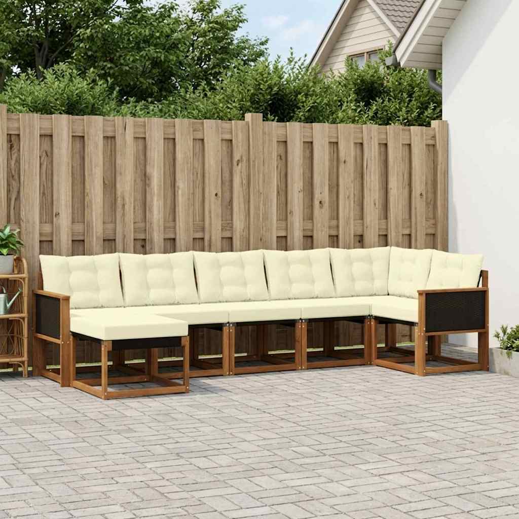 Outdoor Sofa Set with Cushions 7 pcs Natural and Cream