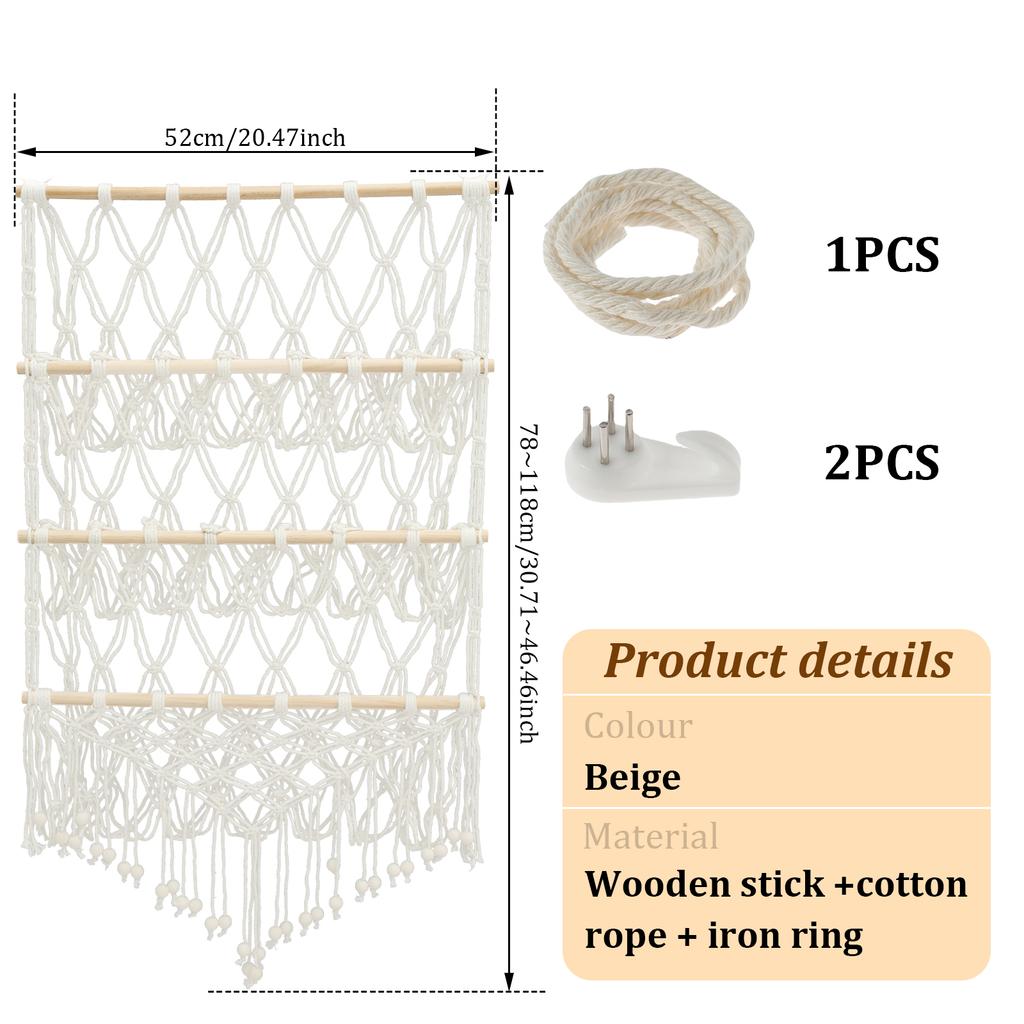 Stuffed Toy Storage Hammock 3-Layer Macrame Storage Net Washable Large Capacity Mesh Plush Toy Storage for Kindergarten Playroom
