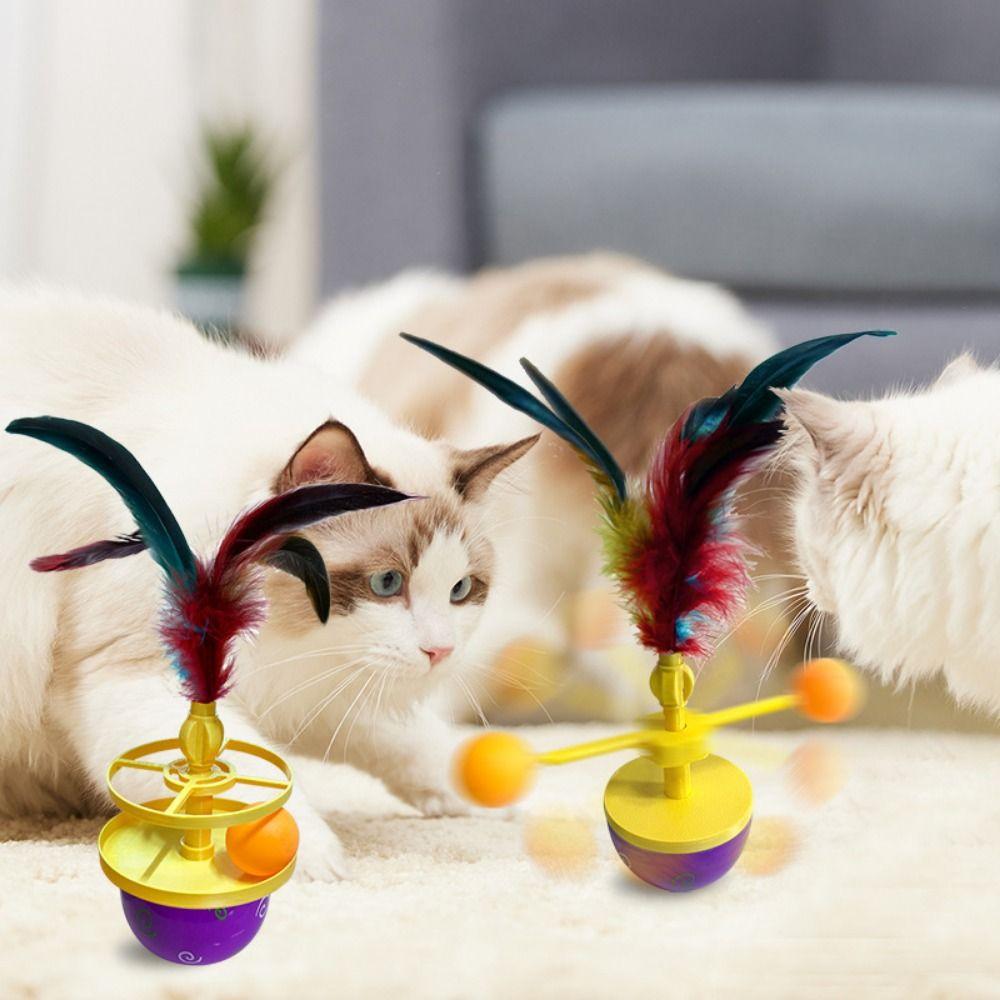 Ball Track Interactive Cat Toys Rotating Pet Fun Roller Durable Pet Feather Sliding Toy  Indoor