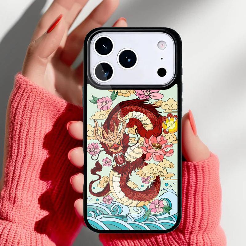 Japanese Dragon Style Phone Case for iPhone 17 16 15 14 13 Pro Max Back Cover for 12 11 Pro Coque